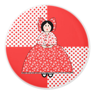 Amelia Doll With Red Polka Dot Background Ceramic Knob