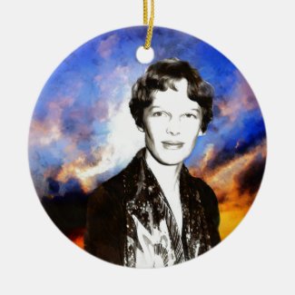 Amelia Earhart Artwork Round Ceramic Decoration