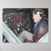 Amelia Earhart Candid Aeroplane Cockpit Colourized