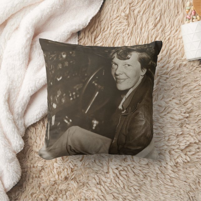 Amelia Earhart Candid Aeroplane Cockpit Photo 1937 Cushion (Blanket)