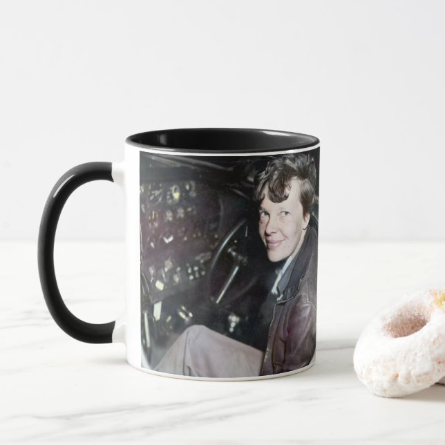 Amelia Earhart Candid Aeroplane Cockpit Photo 1937 Mug (With Donut)