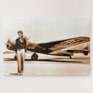 Amelia Earhart Lockheed Electra Circa 1937 Sepia Jigsaw Puzzle