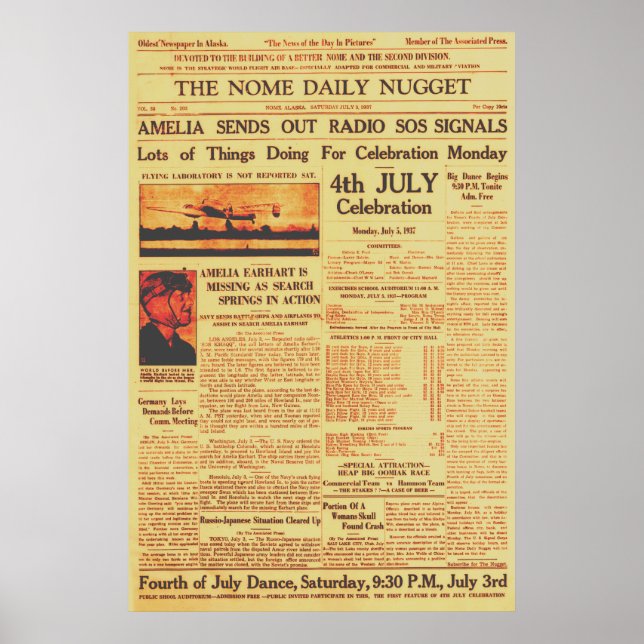 Amelia Earhart Sends Out Radio Sos Sepia 1937 Post Poster (Front)