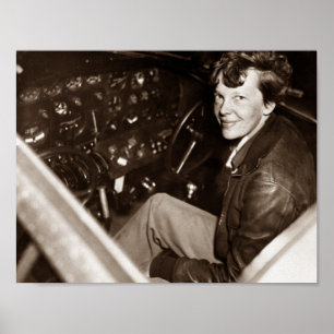 Amelia Earhart Sitting In Aeroplane Cockpit Poster