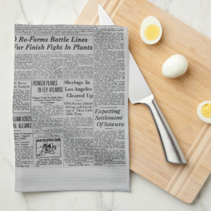 Amelia Earhart Vintage Newspaper Story Tea Towel