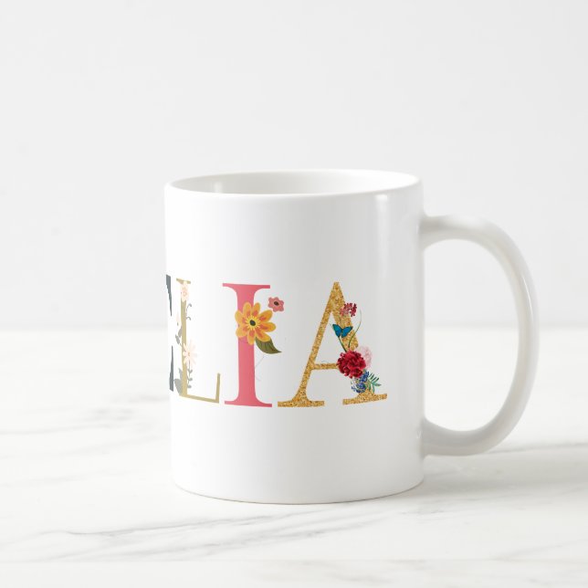 AMELIA First Name Elegant Embroidered Coffee Mug (Right)