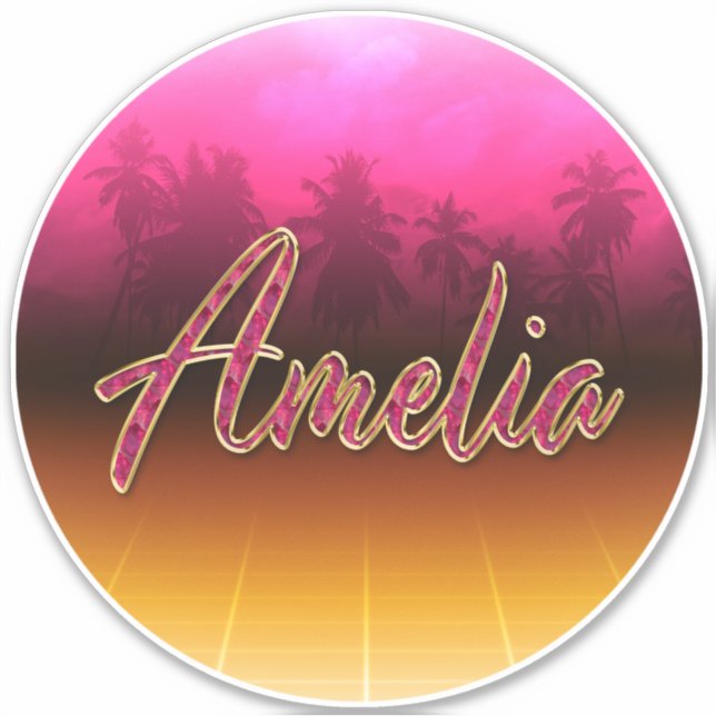 Amelia First name golden pink sticker sticker (Front)
