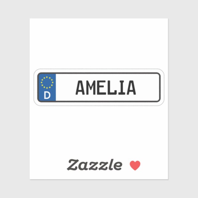 Amelia German Car License Plate (Sheet)