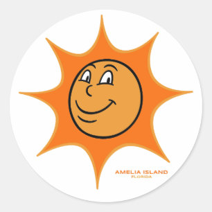 Amelia Island Big Vintage Smiling Sun Classic Round Sticker