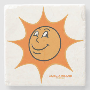 Amelia Island Big Vintage Smiling Sun Stone Coaster