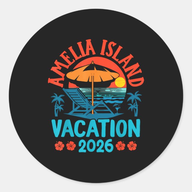 Amelia Island Florida 2026 Vacation Beach Summer V Classic Round Sticker (Front)