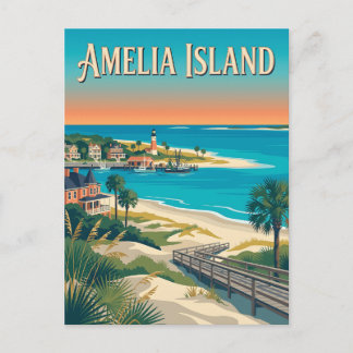 Amelia Island Florida Coastal Vintage Poster Postcard