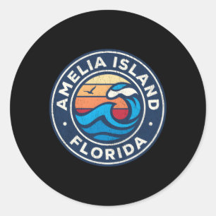 Amelia Island Florida Fl Nautical Waves Classic Round Sticker