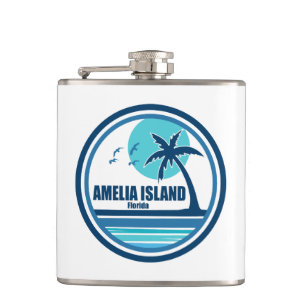 Amelia Island Florida Palm Tree Birds Hip Flask