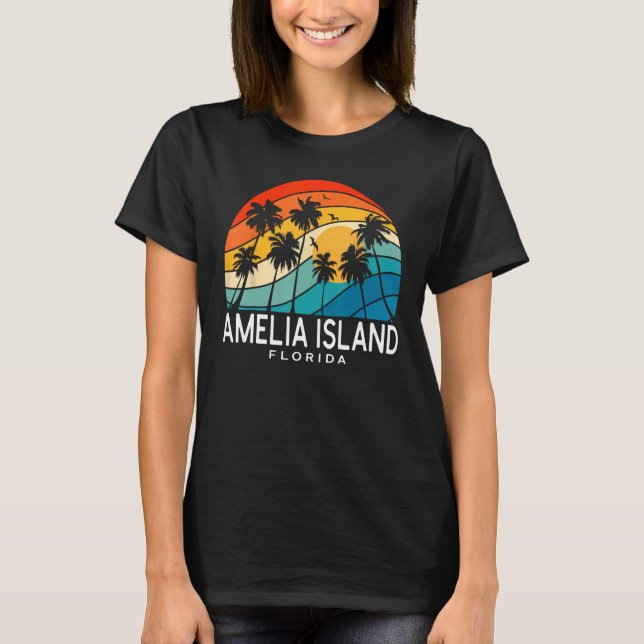 Amelia Island Florida Palm Tree Tropical Beach Sou T-Shirt (Front)