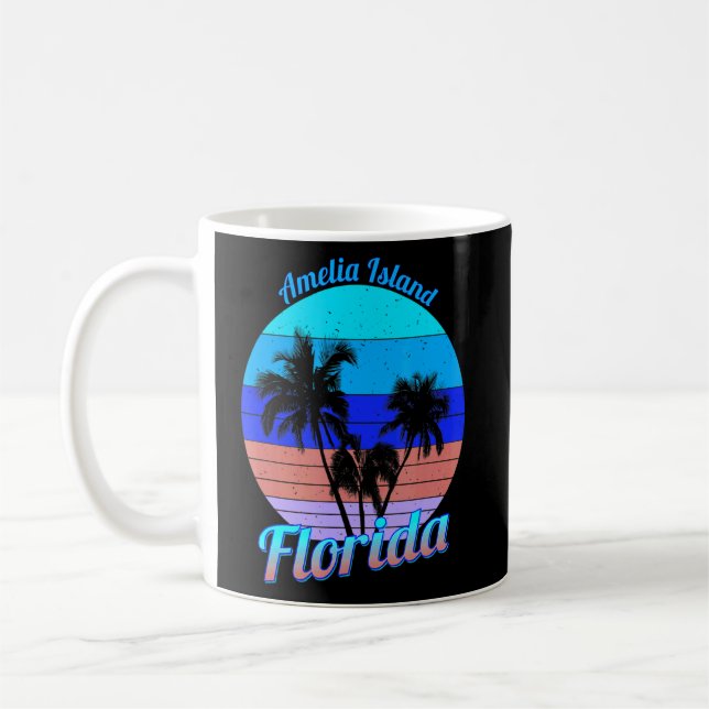 Amelia Island Florida Retro Palm Trees Beach Summe Coffee Mug (Left)