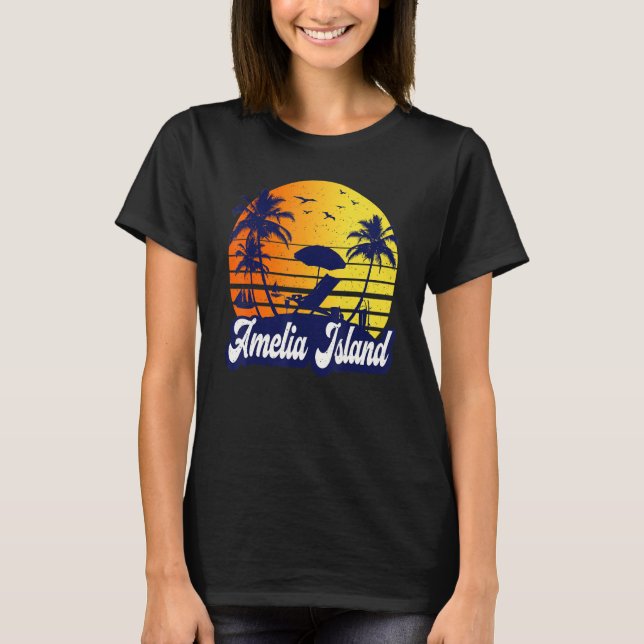 Amelia Island Florida Sunset Beach Retro T-Shirt (Front)