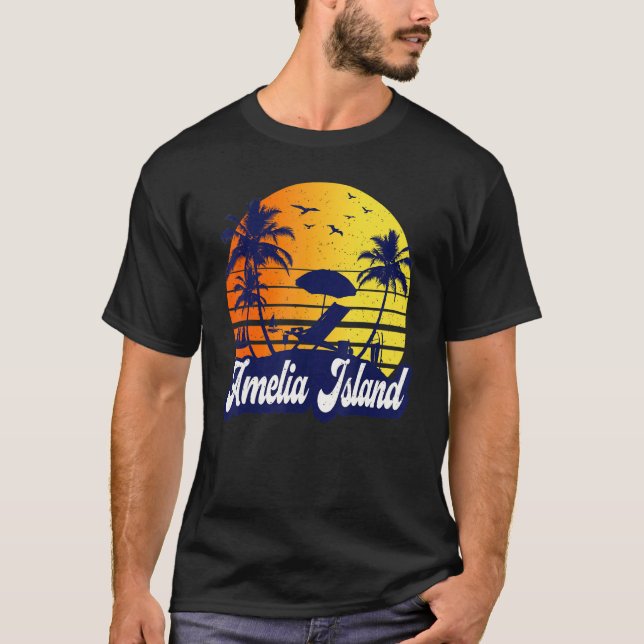 Amelia Island Florida Sunset Beach Retro T-Shirt (Front)