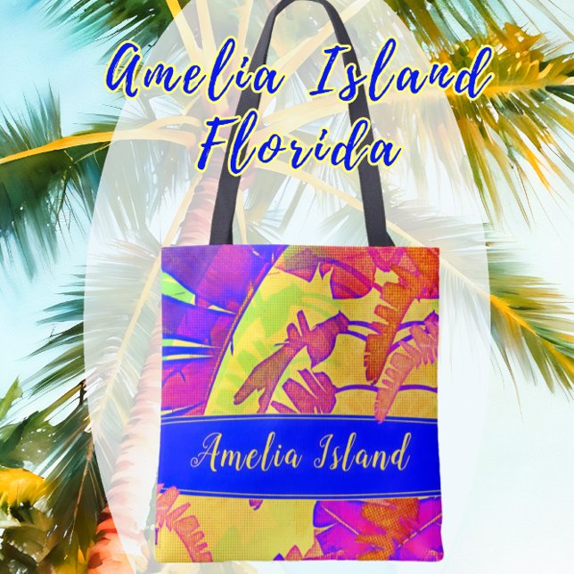 Amelia Island Florida Tropical Beach Vacation Tote Bag (Pretty Amelia Island bag. Easily change the text if you wish to personalize. Great souvenir!)