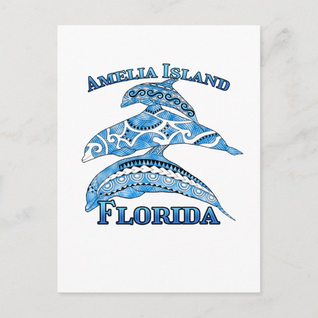 Amelia Island Florida Vacation Tribal Dolphins Postcard (Front)