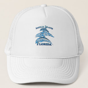 Amelia Island Florida Vacation Tribal Dolphins Trucker Hat