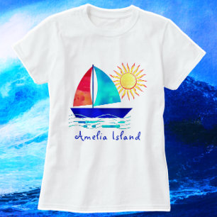 Amelia Island Florida Vacation Watercolor Sailboat T-Shirt