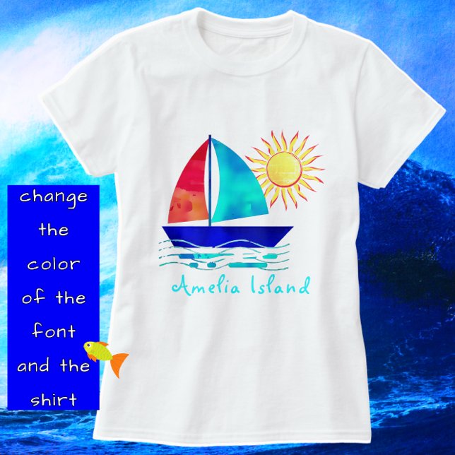 Amelia Island Florida Vacation Watercolor Sailboat T-Shirt (Amelia Island, Florida)