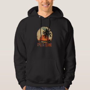 Amelia Island Florida Vintage Beach Vacation Palm Hoodie