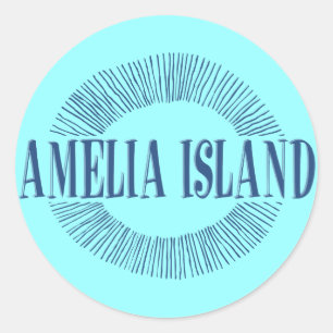 Amelia Island in blue with sun design Classic Round Sticker