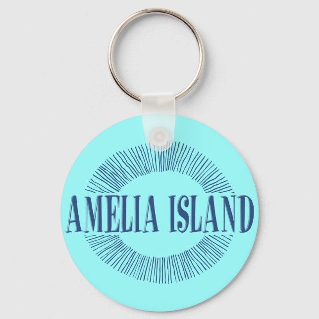 Amelia Island in blue with sun design Key Ring (Front)