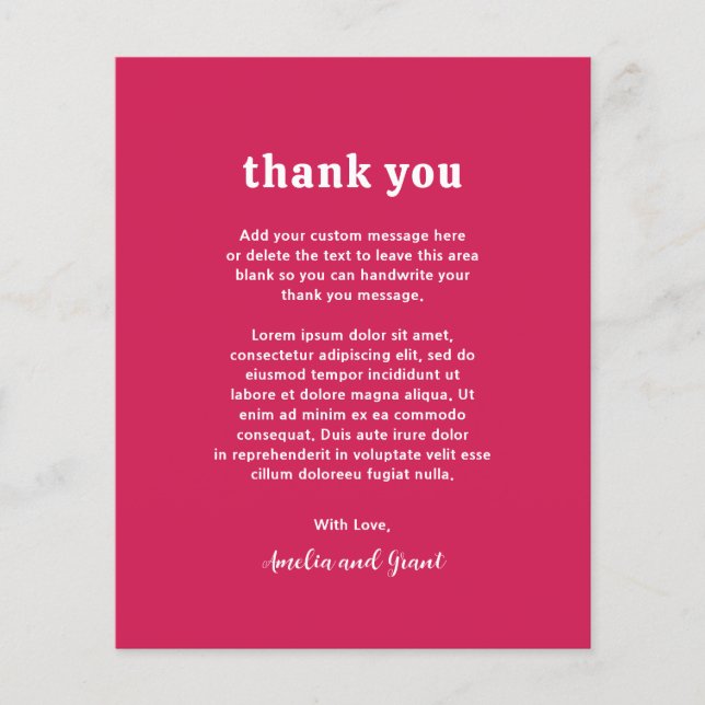 Amelia Magenta Modern Wedding Thank You Flyer (Front)