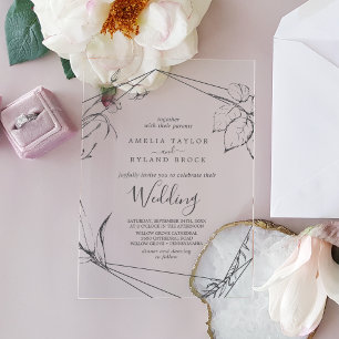 AMELIA Modern Rustic Boho Elegant Floral Wedding Acrylic Invitations
