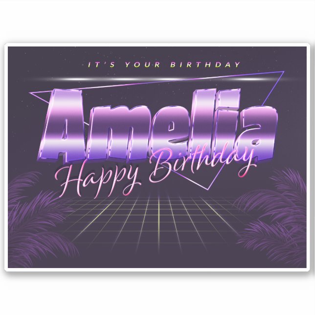Amelia Name First name pura retro sticker birthday (Front)