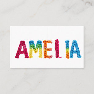 Amelia Name in Vibrant Crochet Pattern Business Card