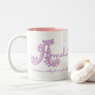 Amelia name meaning decorative A monogram mug