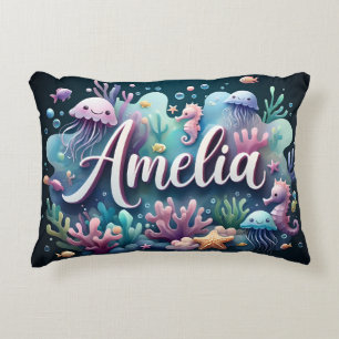 Amelia Name Ocean Theme Decorative Sea Life Cushion
