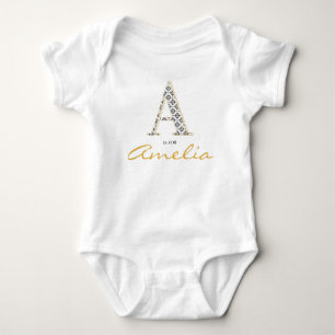 Amelia Name Reveal Letter A is for Vintage Girl Baby Bodysuit