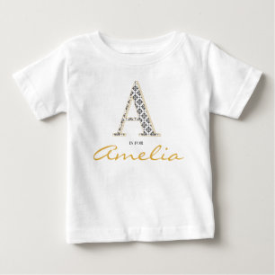 Amelia Name Reveal Letter A is for Vintage Girl Baby T-Shirt