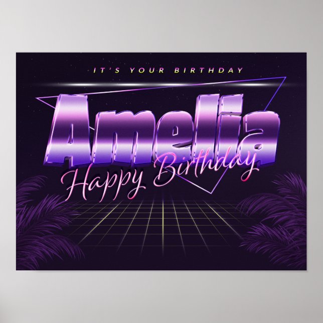 Amelia Name Vorname lila retro Poster Geburtstag (Front)