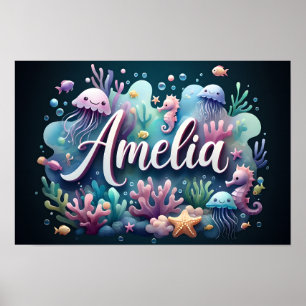 Amelia Ocean Nursery Underwater Sea Animals Poster