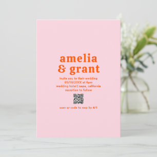 Amelia Orange Pink Modern Wedding Invitation