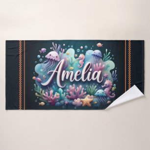 Amelia Personalized Ocean Jellyfish Underwater Bath Towel