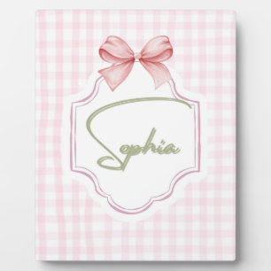 Amelia Personalized Pink Bow & Gingham Print  Plaque
