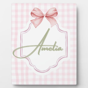Amelia Personalized Pink Bow & Gingham Print  Plaque