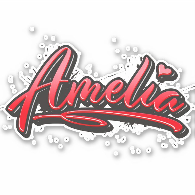 Amelia red Heart Graffiti Sticker (Front)