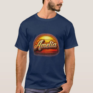 Amelia Retro Sunset Personalized Name Design T-Shirt