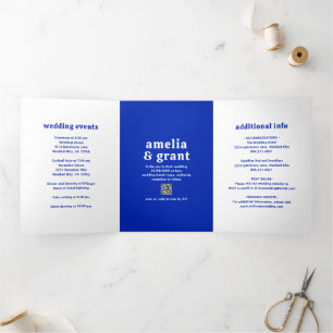 Amelia Royal Blue Modern Wedding Tri-Fold Invitation