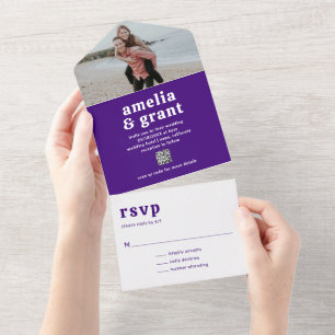 Amelia Royal Purple Modern Wedding All In One Invitation