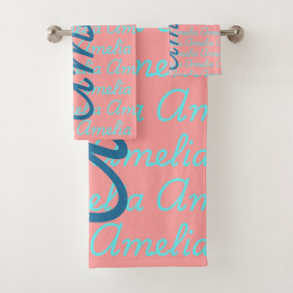 Amelia Signature Name Pattern Design Bath Towel Set