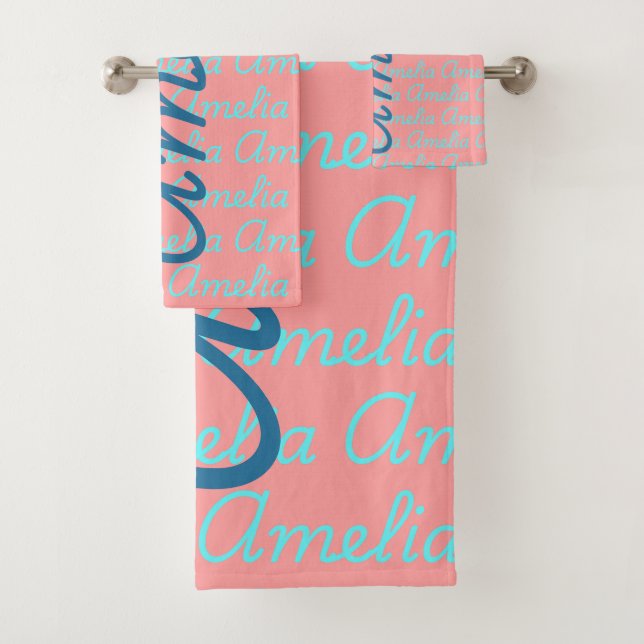 Amelia Signature Name Pattern Design  Bath Towel Set (Insitu)